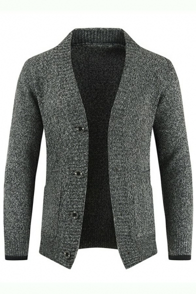 Cool Guys Cardigan Solid V-Neck Button Placket Pocket Long Sleeves Cardigan