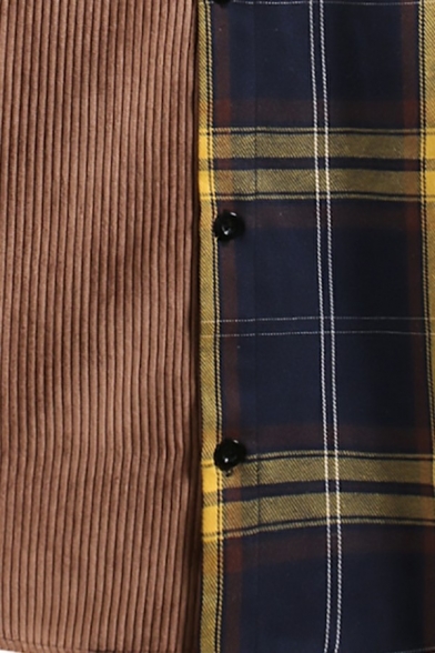 Fancy Men's Shirt Button Closure Chest Pocket Color Spliced Long Sleeve Regular Fit Shirt