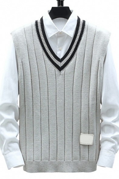 Fashionable Vest V-Neck Color Blocking Sleeveless Regular Fit Knitted Vest