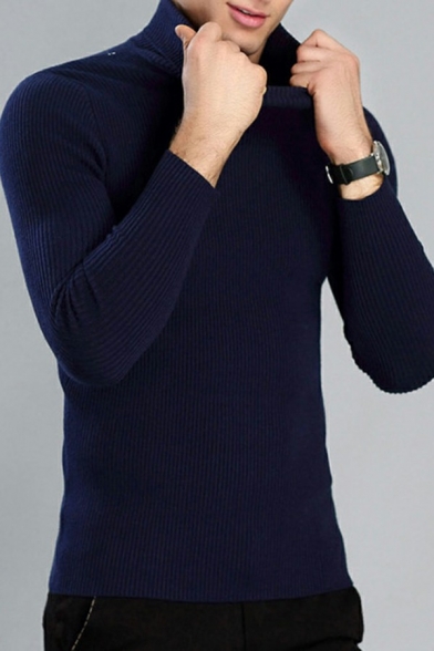 Guys Comfortable Pullover Whole Colored High Neck Long Sleeve Slim Fit Pullover