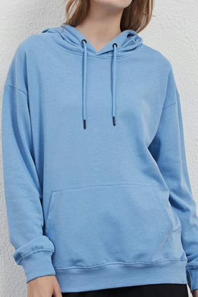 Men Stylish Hoodie Whole Colored Pocket Decoration Baggy Long-Sleeved Hooded Drawcord Hoodie