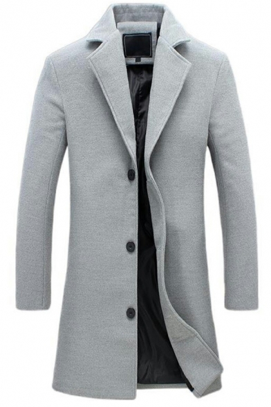 Popular Mens Overcoat Pure Color Solid Color Single Breast Long Sleeves Lapel Collar Fitted Overcoat