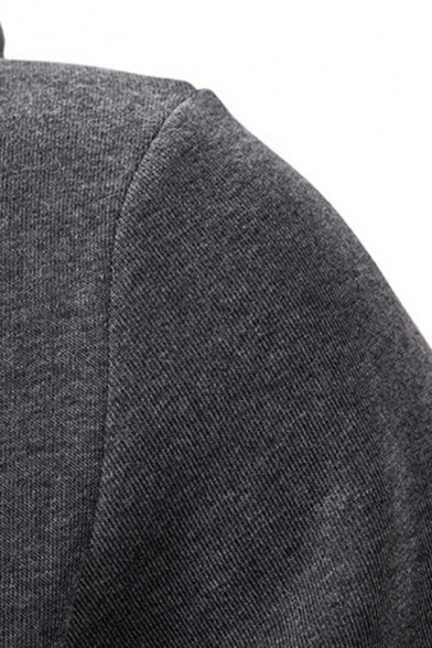 Retro Hoodie Solid Curve Hem Pocket Long Sleeves Regular Hooded Drawstring Hoodie for Men