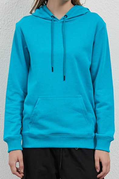 Boy's Fashionable Hoodie Plain Pocket Detailed Long-Sleeved Relaxed Hooded Drawcord Hoodie