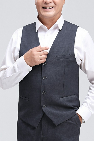 Casual Mens Suit Vest Plain Single Breasted V-Neck Pocket Detailed Regular Fit Suit Vest