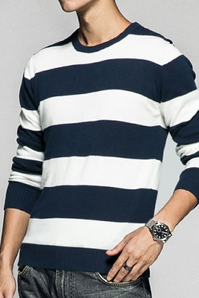 Chic Guys Sweater Color Panel Round Neck Long Sleeves Regular Fit Sweater