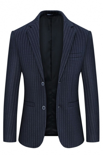 Chic Mens Jacket Suit Stripe Print Long Sleeves Button Closure Slim Fitted Suit with Pockets