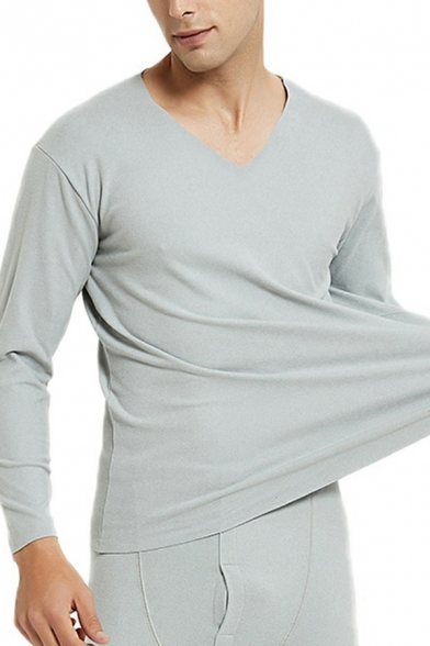 Creative T-Shirt Solid Color V-Neck Long Sleeves Slim Fitted T-Shirt for Men