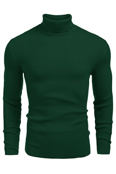 Fancy Pullover Pure Color Long-sleeved Slim Fit High Neck Pullover for Guys