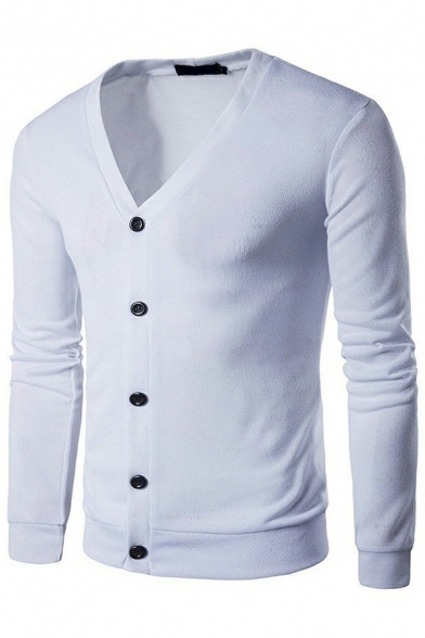 Freestyle Boy's Cardigan Solid Color V-Neck Slim Fitted Long Sleeve Button Closure Cardigan