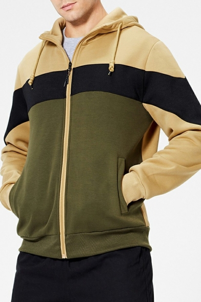 Hot Boys Hoodie Contrast Color Relaxed Fitted Long-Sleeved Hooded Zip Closure Drawcord Hoodie