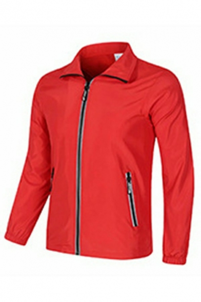 Men Dashing Coat Plain Pocket Decoration Long Sleeves Regular Fitted Spread Collar Zip Fly Jacket