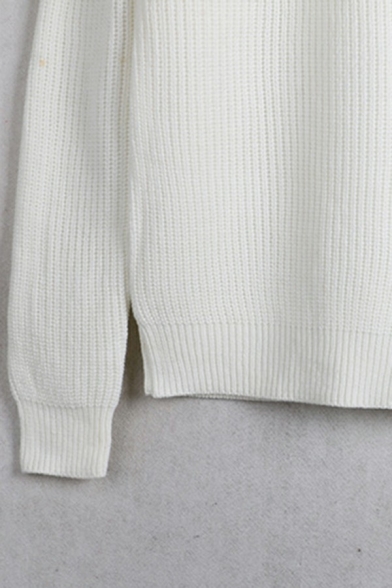 Men's Simple Sweater Whole Colored Round Neck Relaxed Fit Long-sleeved Sweater
