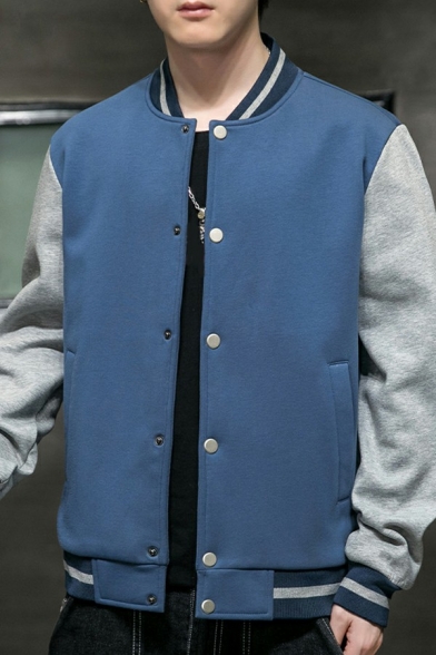 Modern Mens Varsity Jacket Color Block Button down Long-Sleeved Regular Fit Varsity Jacket