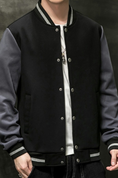 Modern Mens Varsity Jacket Color Block Button down Long-Sleeved Regular Fit Varsity Jacket