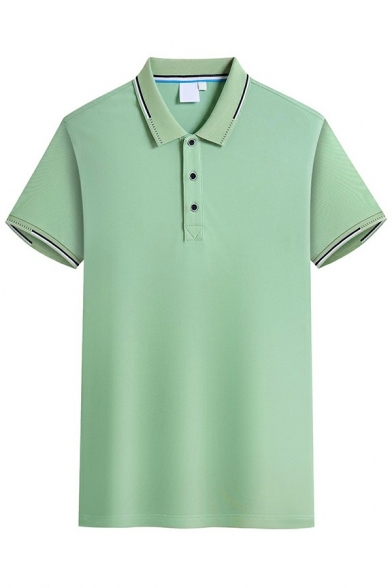Pop Guys Polo Shirt Contrast Color Trim Button Placket Turn-Down Collar Loose Short Sleeve Polo Shirt