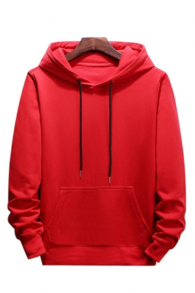 Classic Hoodie Pure Color Kanga Pocket Loose Fitted Long-sleeved Hoodie for Men