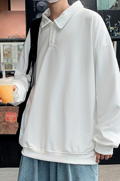 Dashing Mens Sweatshirt Stripe Printed Long Sleeve Polo Collar Rib Cuffs Loose Fit Sweatshirt