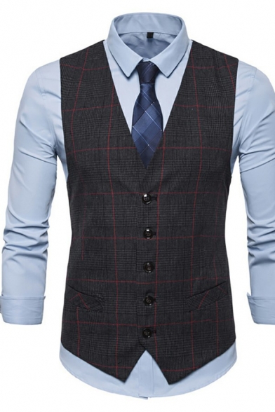 Guys Fashionable Suit Vest Whole Colored Button Fly V-Neck Regular Suit Vest