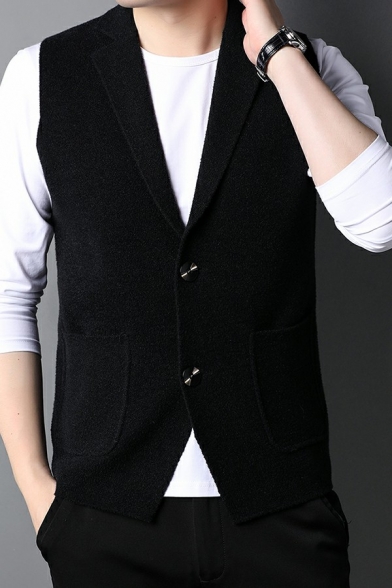Men Basic Blazer Vest Lapel Collar Button Closure  Solid Color Regular Fitted Blazer Vest