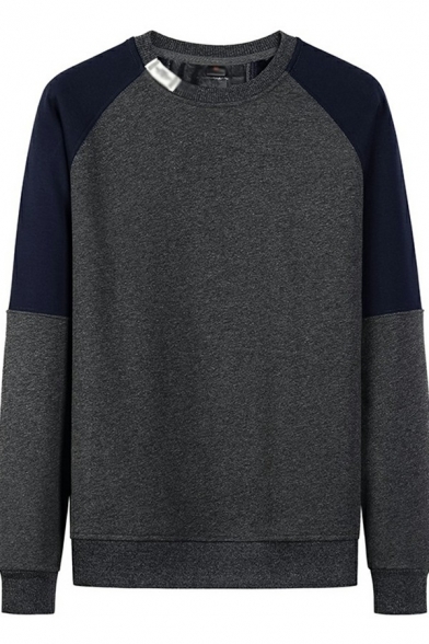 Cool Boy's Sweatshirt Color-blocking Crew Neck Long Sleeves Regular Fitted Pullover Sweatshirt