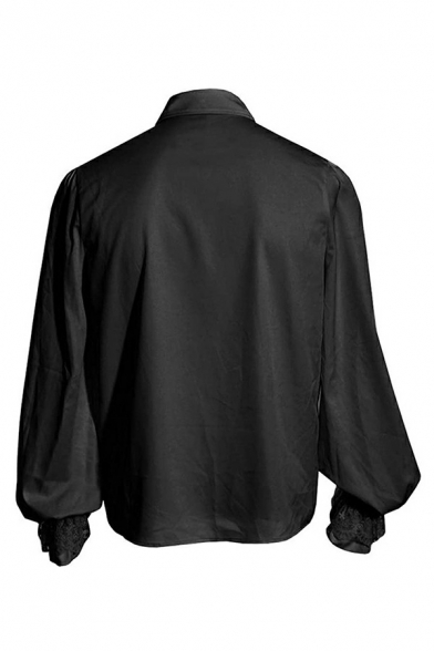Guys Retro Shirt Solid Color Turn-down Collar Loose Long-sleeved Shirt