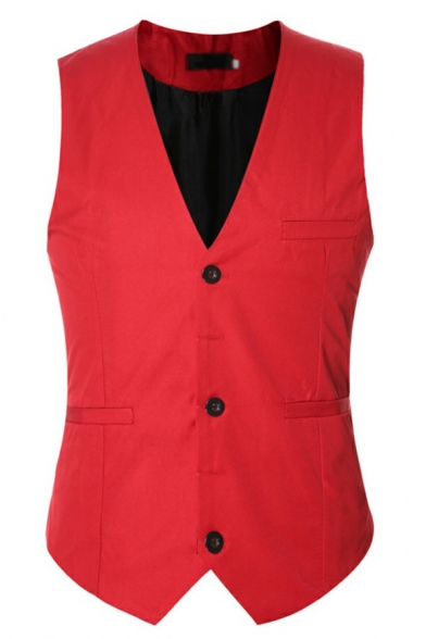 Men's Fashionable Suit Vest Plaid Printed Sleeveless Button Closure V-Neck Slim Fitted Suit Vest