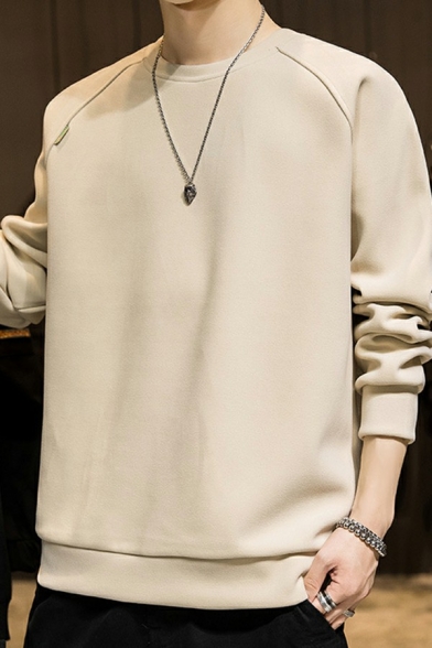 Comfortable Mens Sweatshirt Solid Color Long Sleeve Pocket Detail Regular Fit Sweatshirt