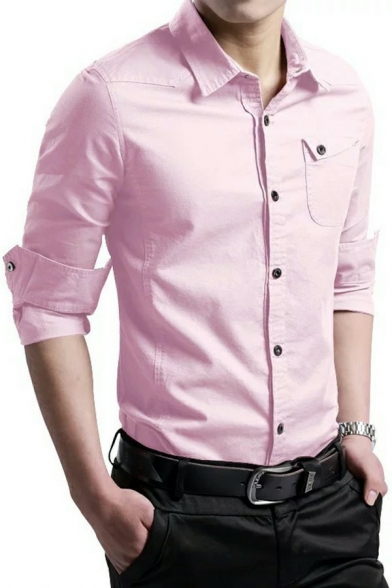 Daily Mens Shirt Plaid Pattern Long-Sleeved Button Closure Lapel Collar Regular Fit Shirt