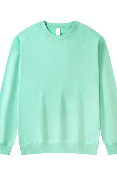 Novelty Mens Sweatshirt Pure Color Rib Hem Long Sleeve Regular Fitted Round Collar Pullover Sweatshirt