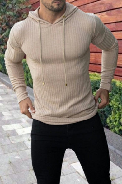 Sportive Hoodie Solid Color Drawstring Long-sleeved Slimming Hoodie for Men