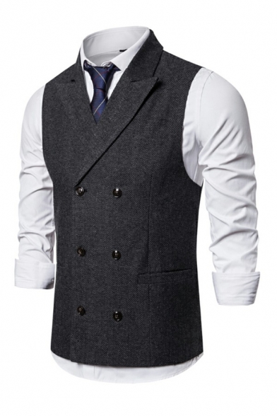 Elegant Suit Vest Solid Color Lapel Collar Regular Sleeveless Double Breasted Suit Vest for Boys