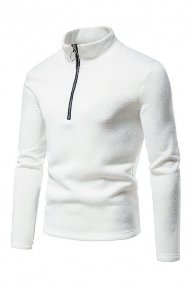 Retro Hoodie Pure Color Long Sleeve Slim Fit Stand Collar 1/4 Half Zipper Hoodie for Men