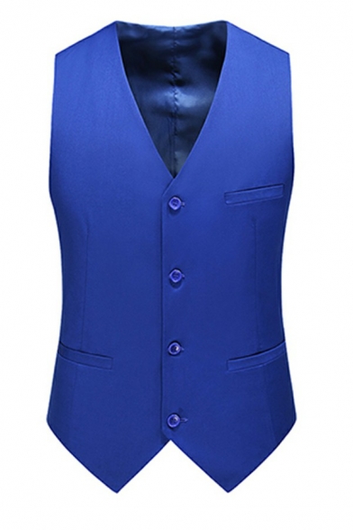 Unique Mens Suit Waistcoat Solid Color Pocket Detailed V Neck Slimming Button Down Suit Vest