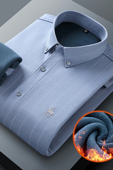Chic Men's Shirt Solid Button Detail Turn-down Collar Long-sleeved Regular Shirt