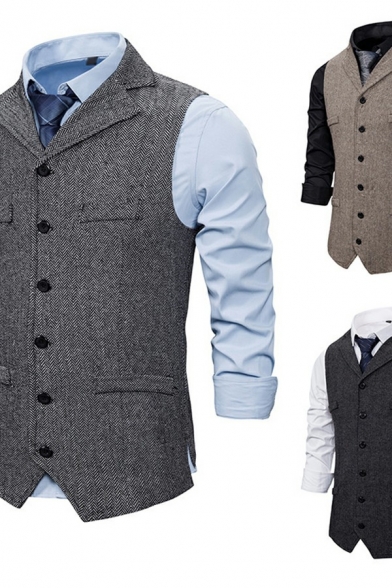 Men Pop Suit Vest Solid Color Collar Button Closure Side Pocket Slimming Suit Vest
