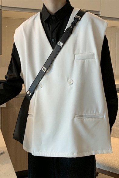 Men's Fashionable Suit Vest Plaid Printed Sleeveless Button Closure V-Neck Loose Fitted Suit Vest