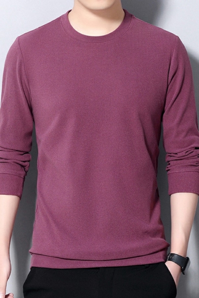 Modern Mens Sweatshirt  Solid Color Long-Sleeved Rib Cuffs Regular Fit Sweatshirt