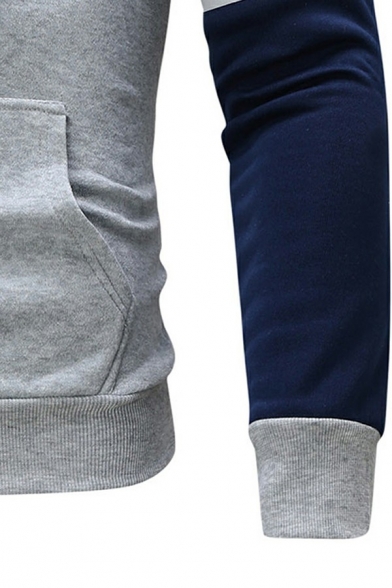 Popular Mens Drawstring Hoodie Color Block Long-Sleeved Pocket Detail Rib Cuffs Slim Fit Hoodie
