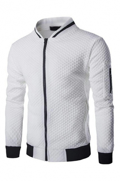 Stylish Mens Sweatshirt Color Block Long Sleeve Stand Collar Zip Closure Rib Cuffs Regular Fit Sweatshirt