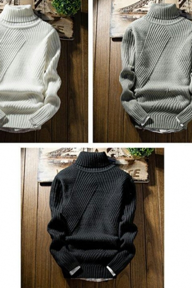 Modern Sweater Solid Color Long Sleeve Knit Crew Lapel Loose Fit Pullover Sweater for Men