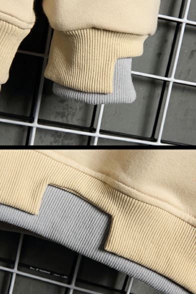 Cozy Hoodie Contrast Color Panel Long Sleeve Regular Fit Hooded Drawstring Hoodie for Men