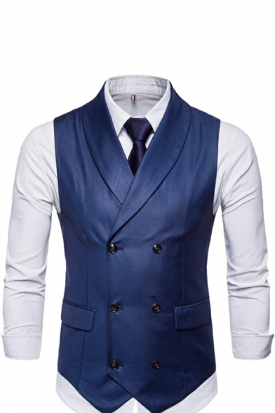 Guy's Cozy Suit Waistcoat Pure Color Shawl Collar Sleeveless Slimming Double Breasted Suit Vest