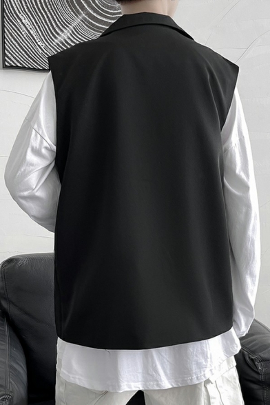 Men Popular Blazer Vest Lapel Collar Single Breasted Solid Color Loose Fitted Blazer Vest