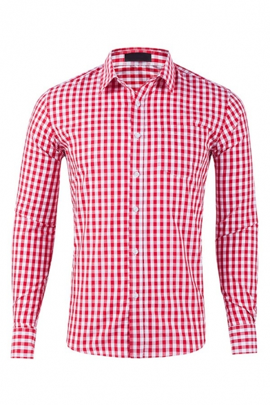 Novelty Men's Shirt Stripe Pattern Collar Button Embellished Long-sleeved Slimming Shirt