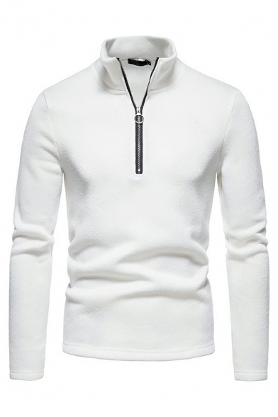Retro Hoodie Pure Color Long Sleeve Slim Fit Stand Collar 1/4 Half Zipper Hoodie for Men