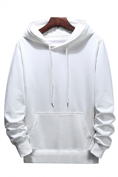 Classic Hoodie Pure Color Kanga Pocket Loose Fitted Long-sleeved Hoodie for Men