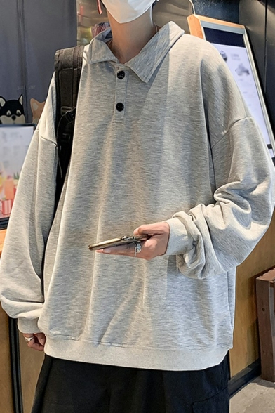 Dashing Mens Sweatshirt Stripe Printed Long Sleeve Polo Collar Rib Cuffs Loose Fit Sweatshirt