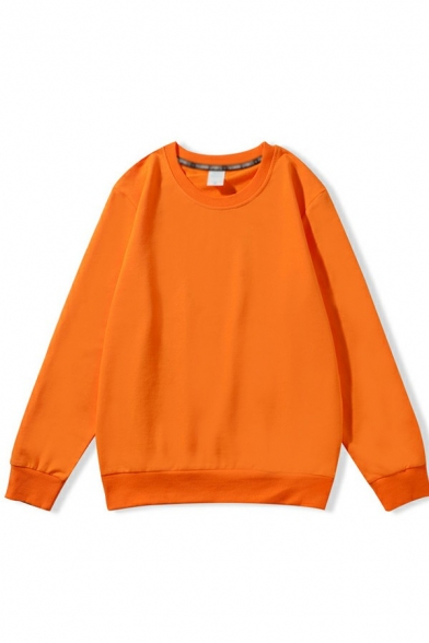 Freestyle Sweatshirt Whole Colored Ribbed Hem Crew Neck Long Sleeves Baggy Pullover Sweatshirt for Boys