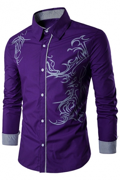 Trendy Mens Shirt Pattern Long Sleeves Button Closure Lapel Collar Regualr Fitted Shirt